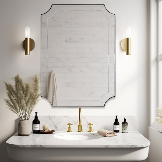 Minuette Scalloped Bathroom Decor Wall Mirrors Unique Mirrors| Stainless Steel Frame