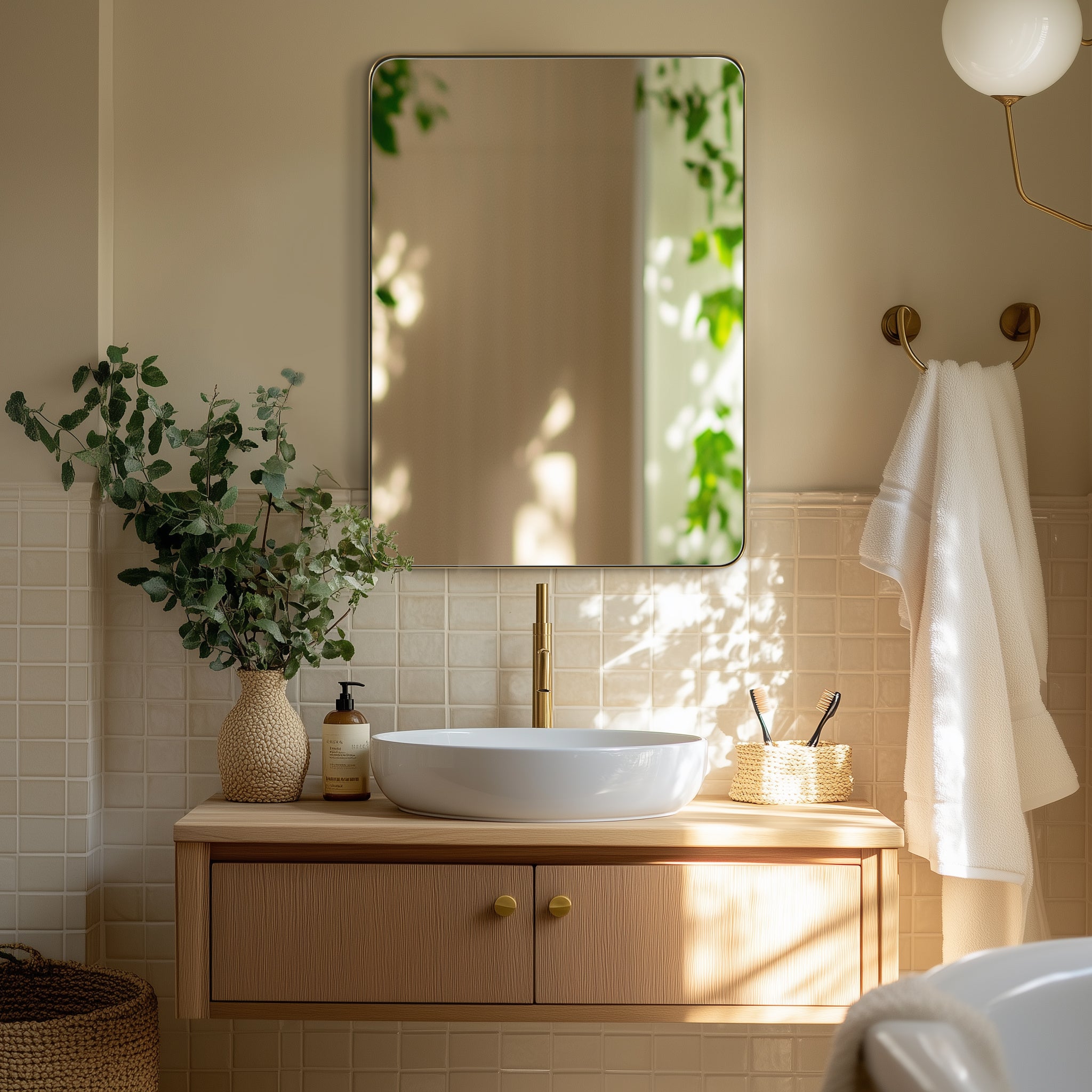 Modern Rounded Rectangle Mirror for Bathroom/ Vanity/ Wall | Stainless Steel Frame