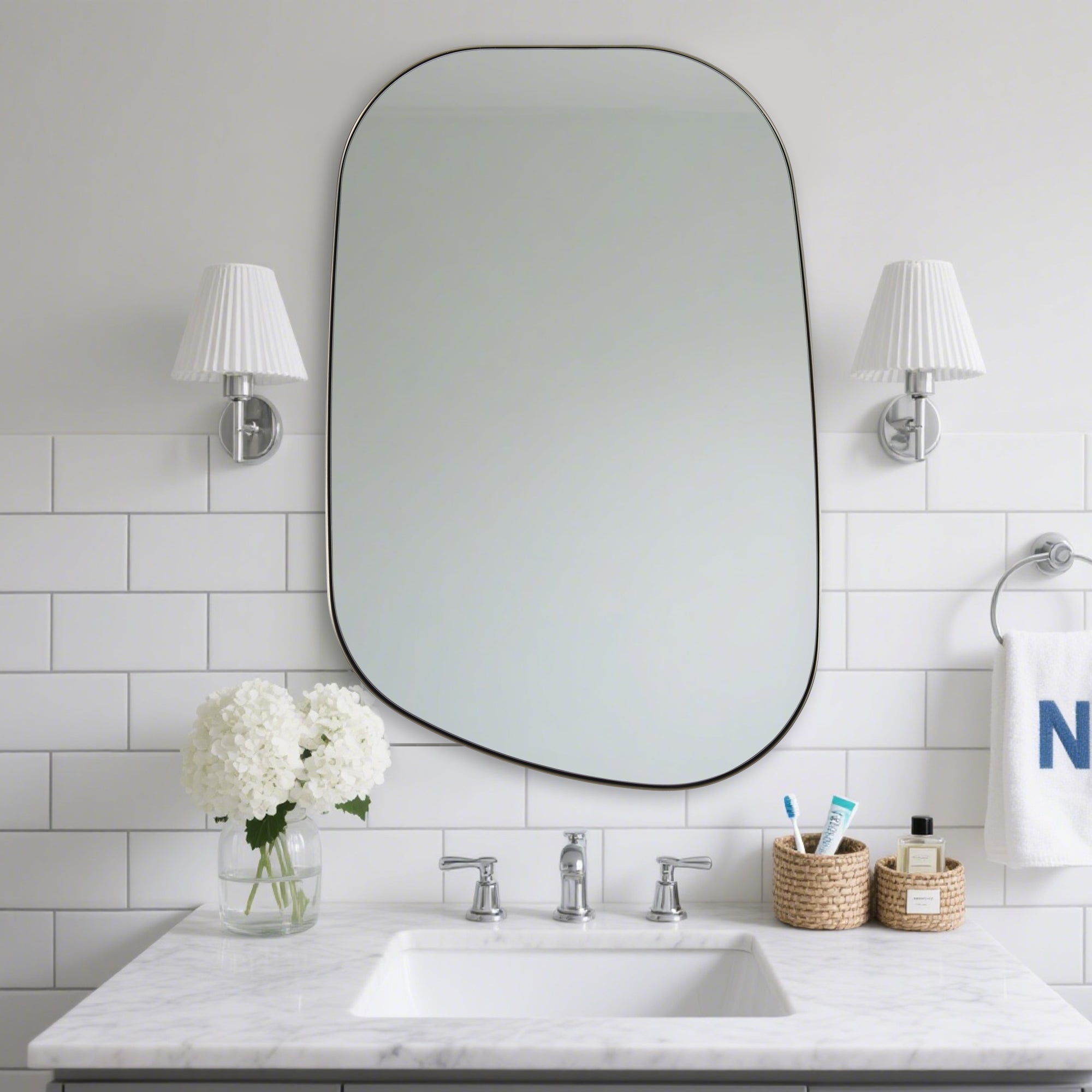 Asymmetrical Irregular Bathroom Wall Mirror | Stainless Steel Frame