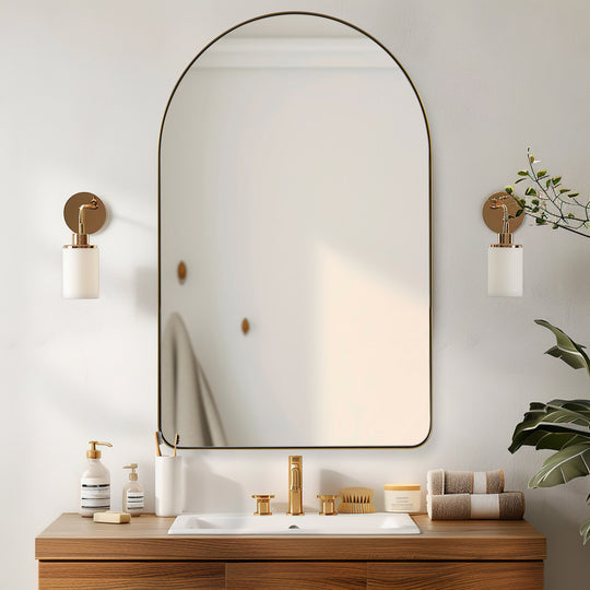 Contemporary Arched Bathroom Vanity Mirror Stainless Steel Frame Arch Top Wall Mirrors