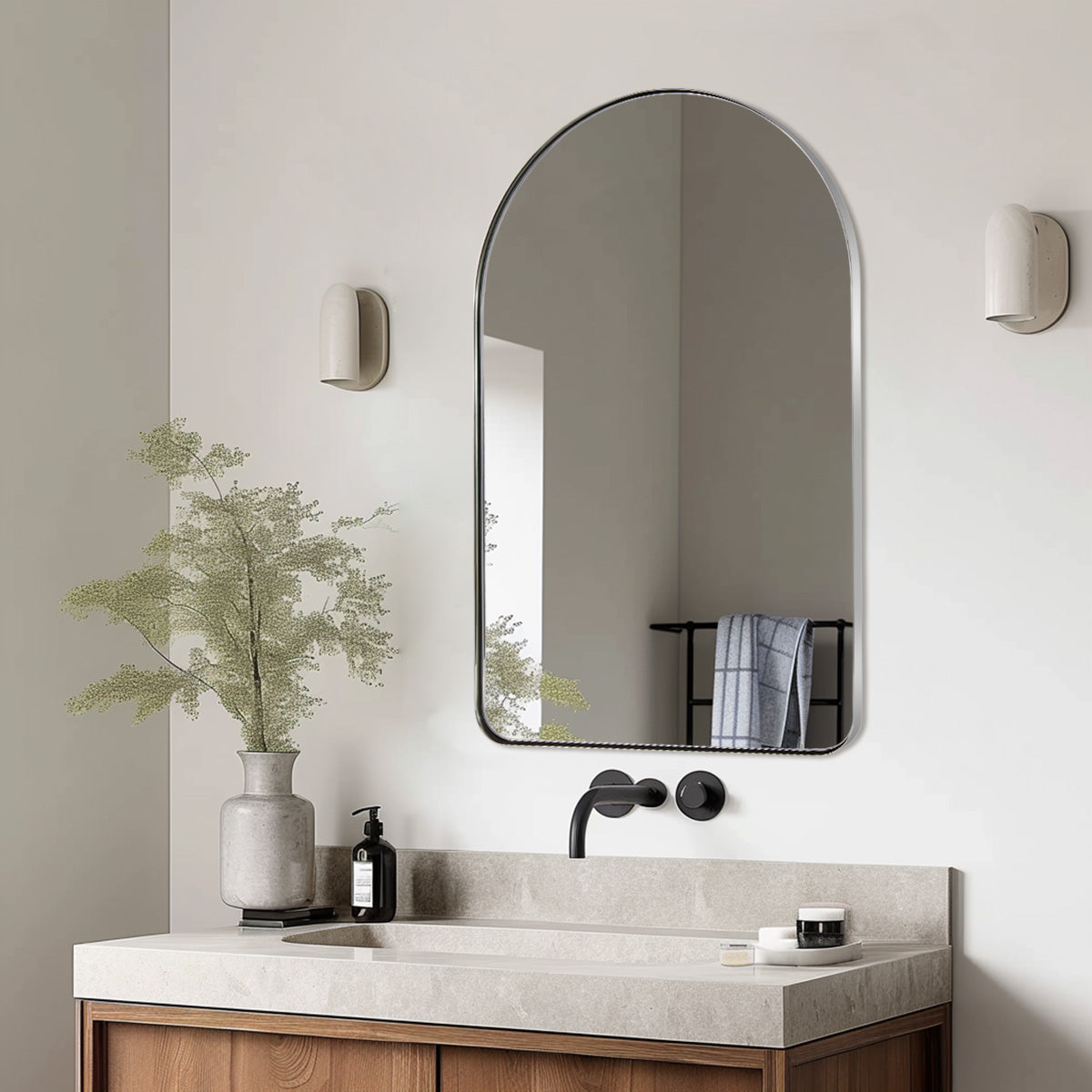 Open Box Like New: Contemporary Arched Bathroom Vanity Mirror