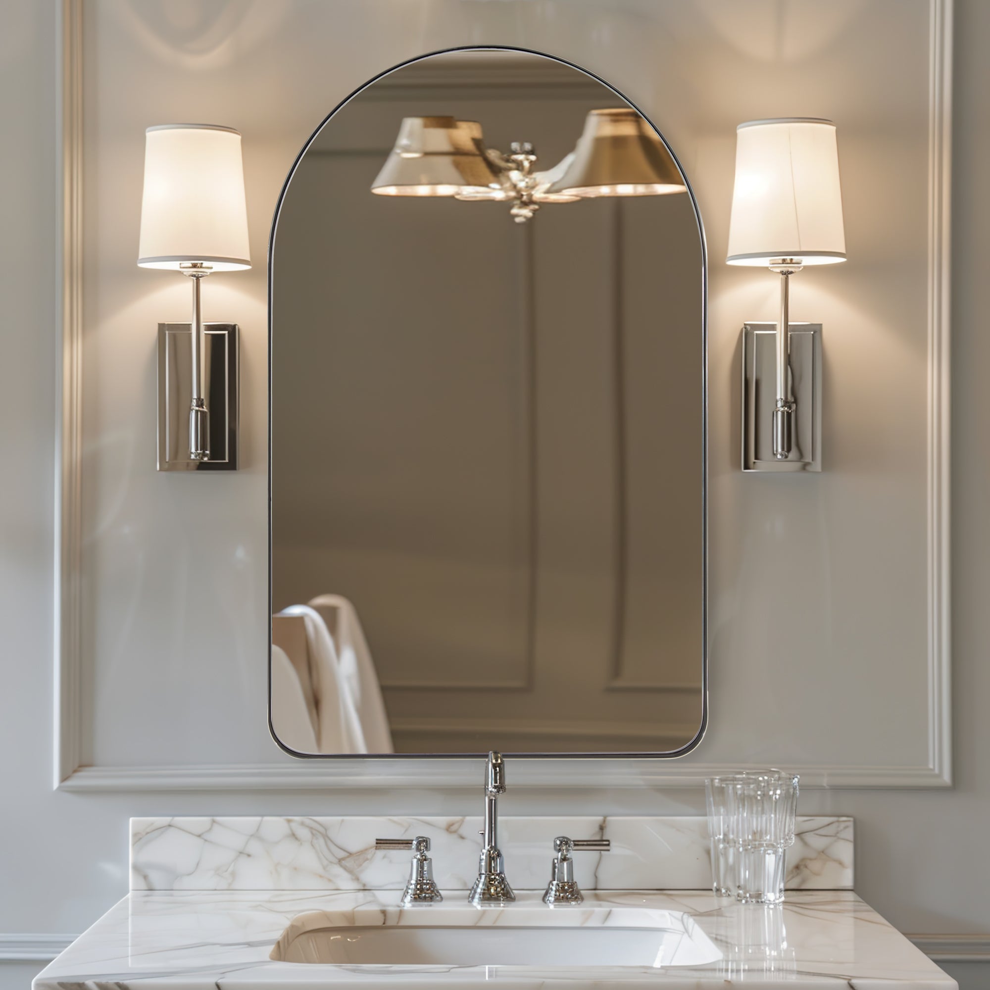 Contemporary Arched Bathroom Vanity Mirror | Stainless Steel Frame