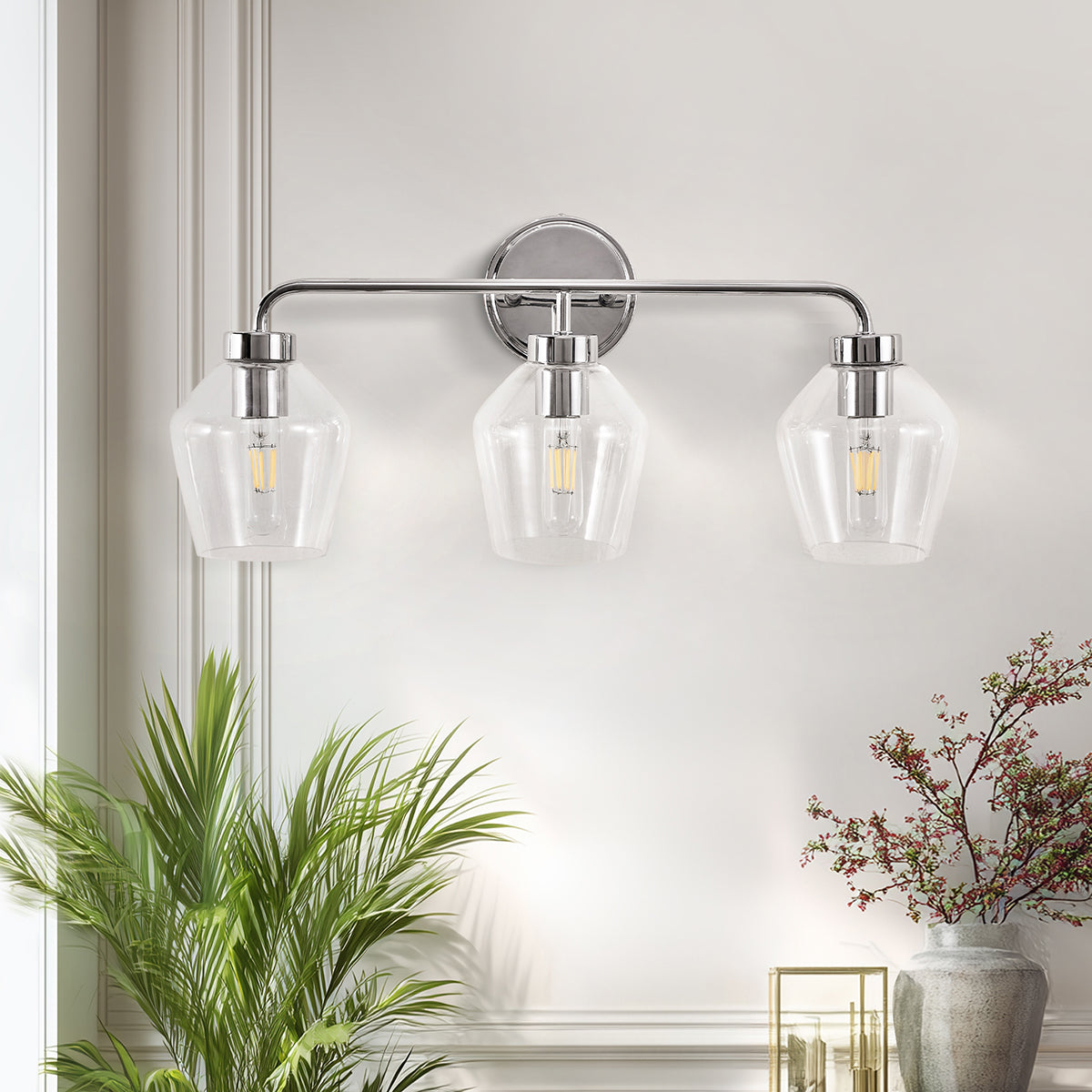 Contemporary Metal Frame Clear Glass Shade Wall Sconce Bathroom Vanity Light
