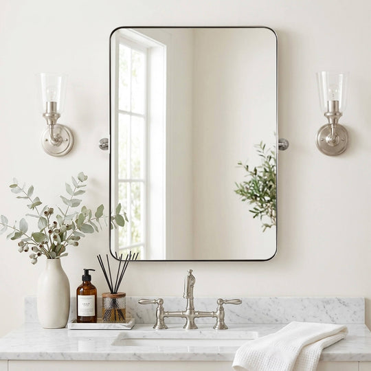 Tilting Rectangular Pivot  Mirror for Bathroom/Vanity Floating Mirror | Stainless Steel Frame