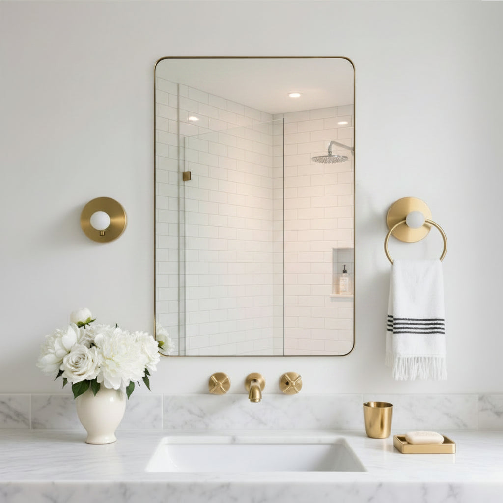 Modern Rounded Rectangle Mirror for Bathroom/ Vanity/ Wall | Stainless Steel Frame
