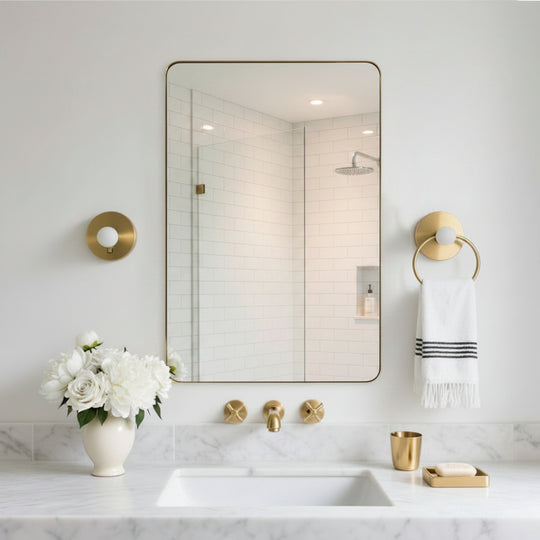 Modern Rounded Rectangle Mirror for Bathroom/ Vanity/ Wall | Stainless Steel Frame