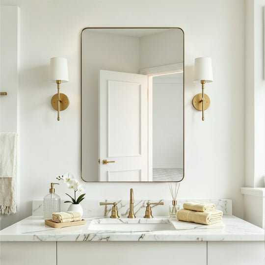 Modern Rounded Rectangle Mirror for Bathroom/ Vanity/ Wall | Stainless Steel Frame