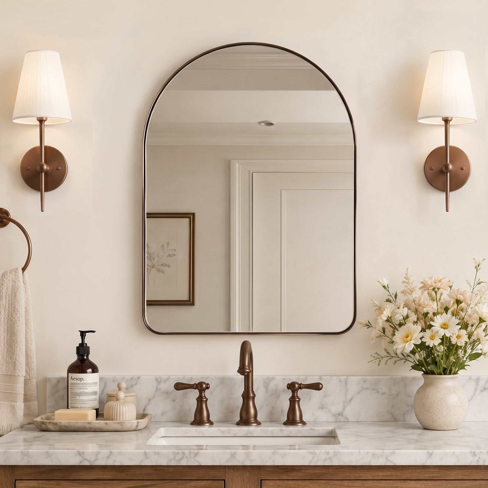 Contemporary Arched Bathroom Vanity Mirror | Stainless Steel Frame