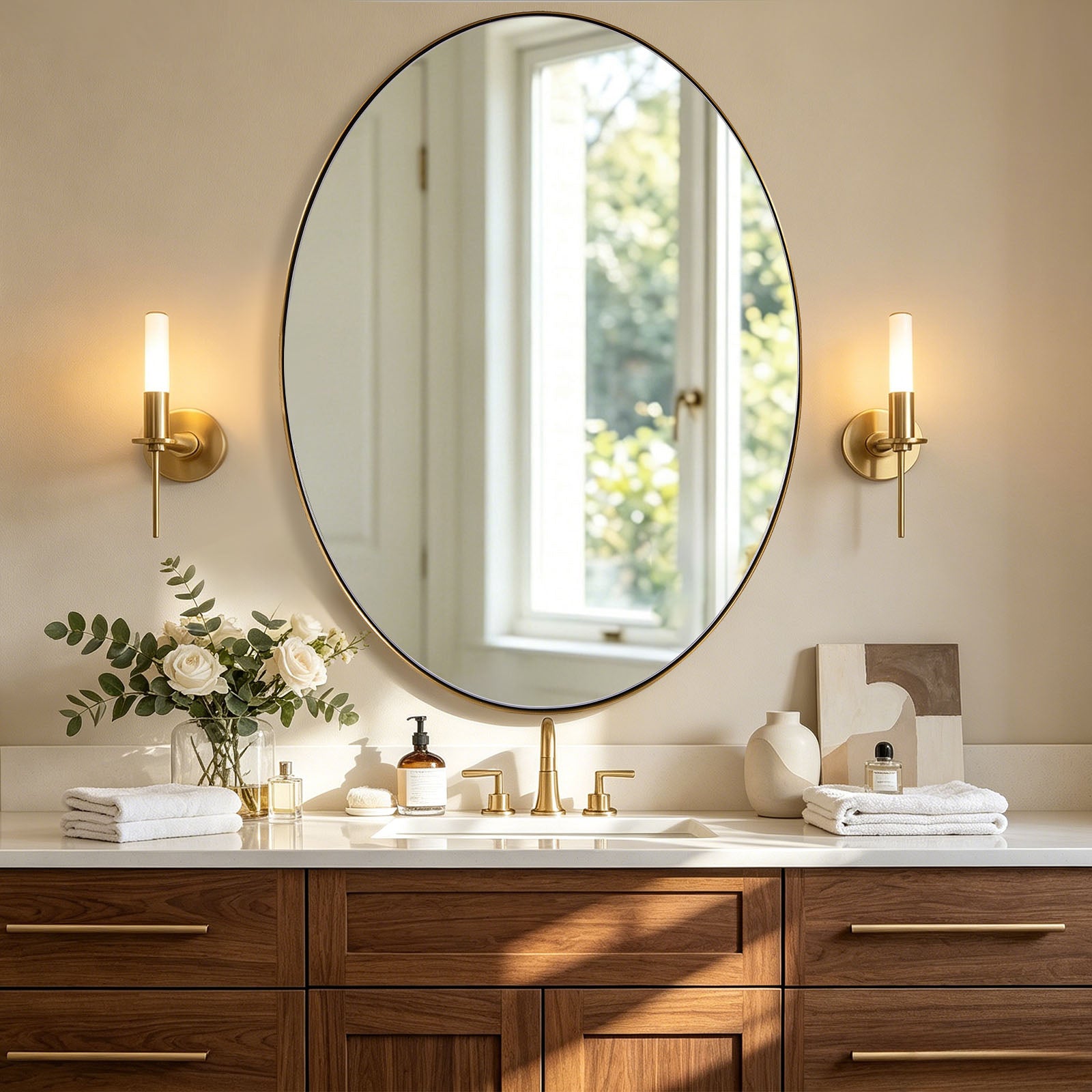 Modern Oval Bathroom Wall Mirrors |Stainless Steel Framed