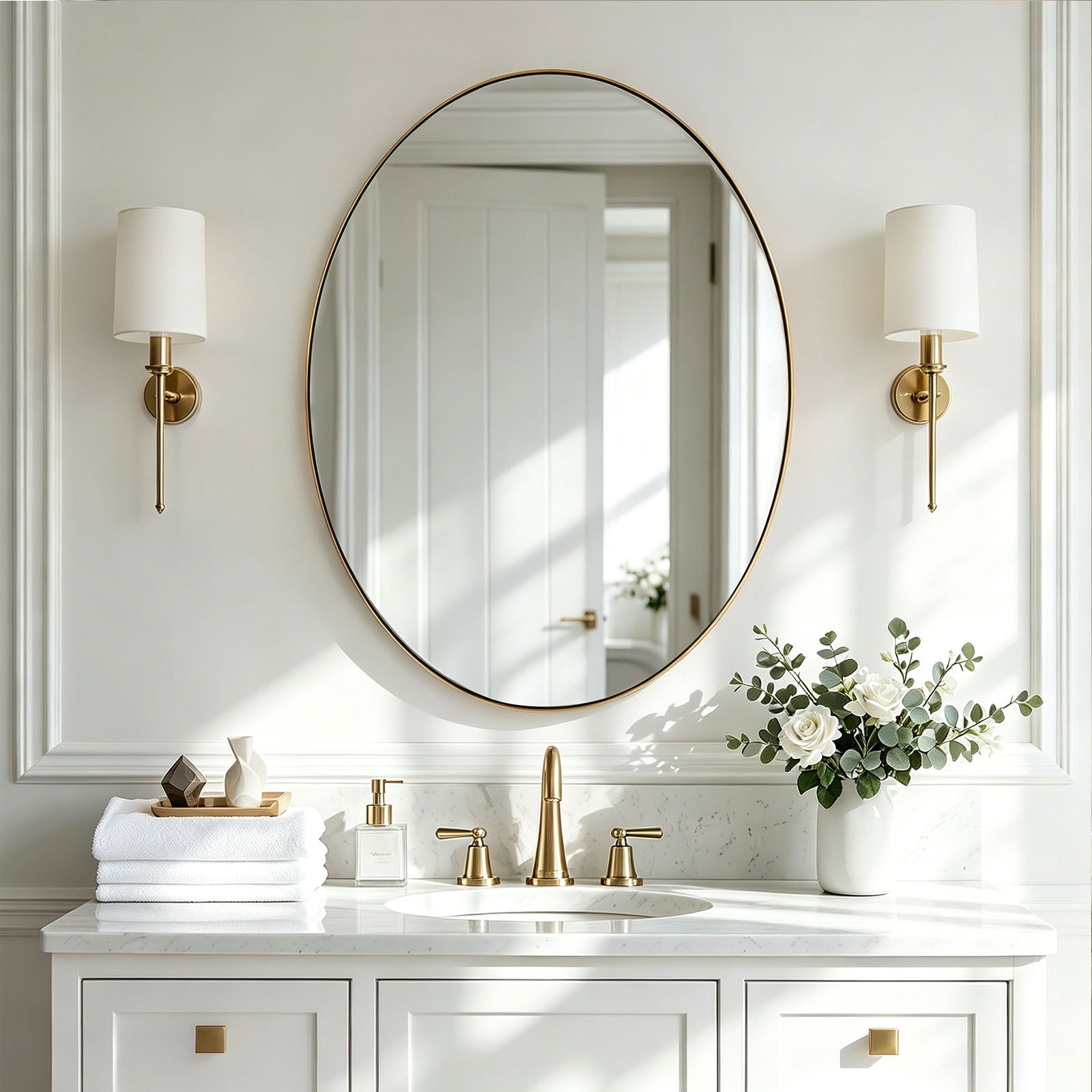 Modern Oval Bathroom Wall Mirrors |Stainless Steel Framed