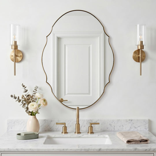 Contemporary Oval Scalloped Wall Mirror Irregular Bathroom Vanity Mirror| Stainless Steel Frame