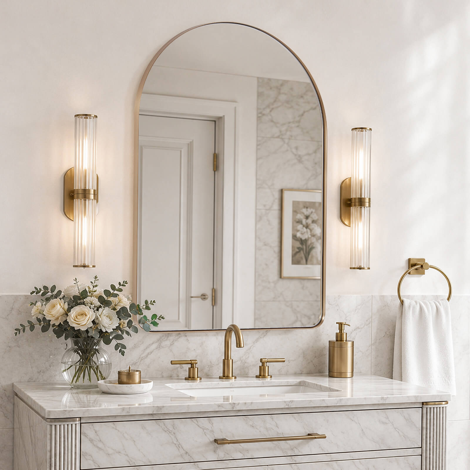 Contemporary Arched Bathroom Vanity Mirror | Stainless Steel Frame