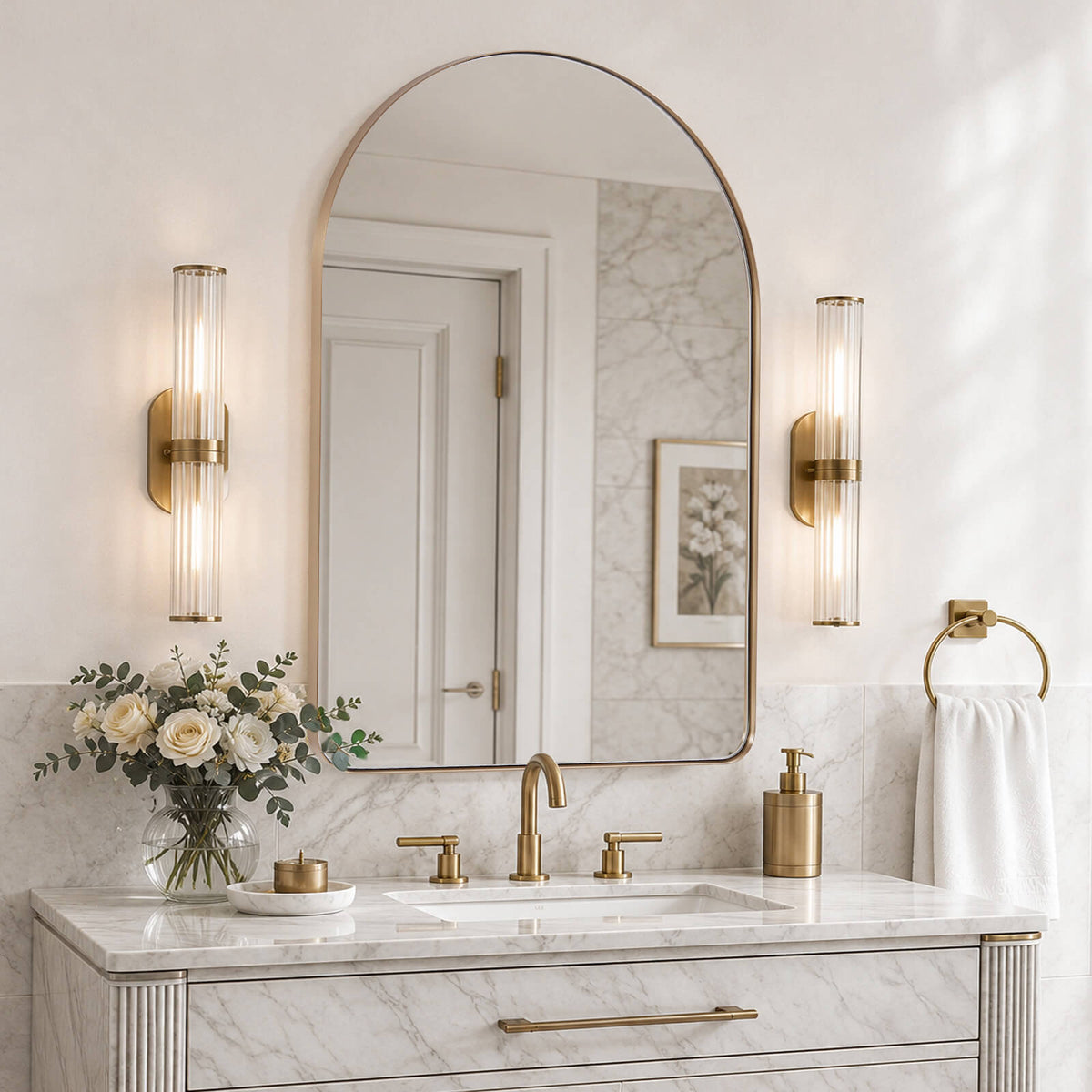 Open Box Like New: Contemporary Arched Bathroom Vanity Mirror