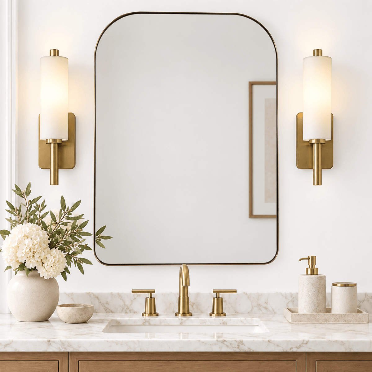 Modern Mantel Wide Arch Rectangle Bathroom Vanity  Mirror | Stainless Steel Frame