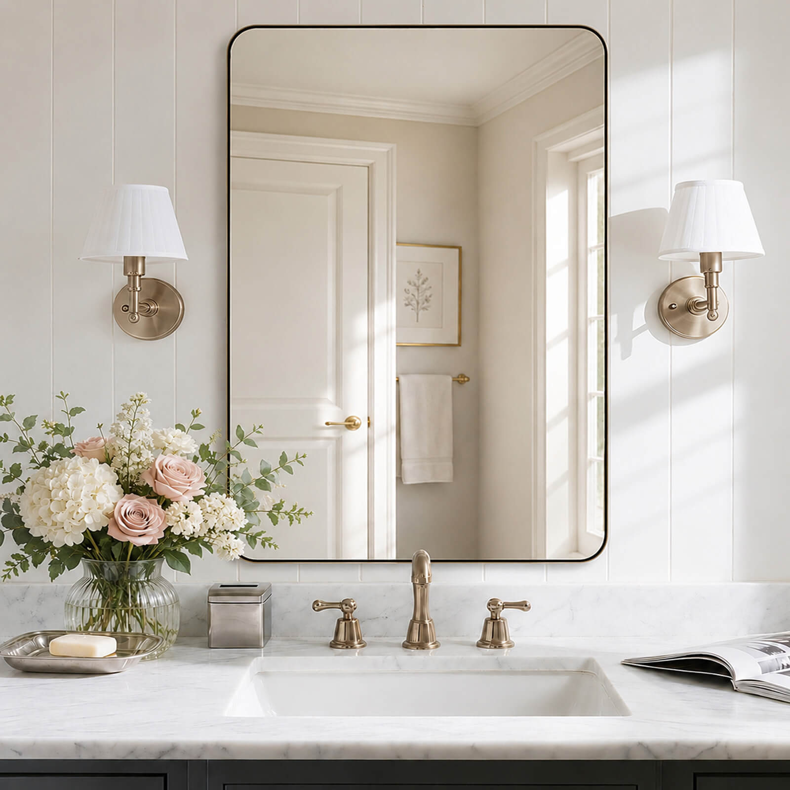 Modern Rounded Rectangle Mirror for Bathroom/ Vanity/ Wall | Stainless Steel Frame