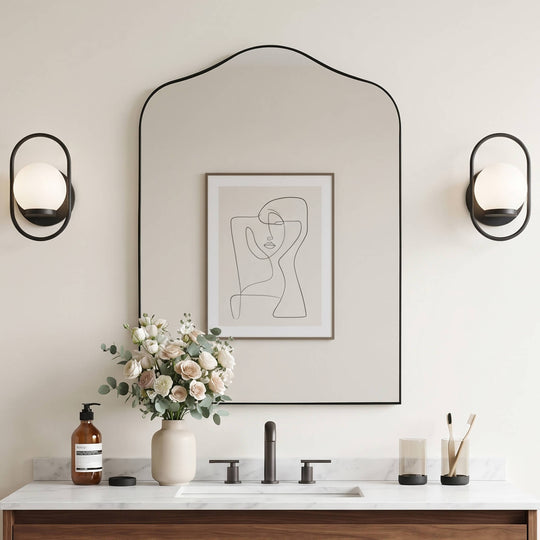 Contemporary Arched Scalloped Bathroom Vanity Mirror | Stainless Steel Frame