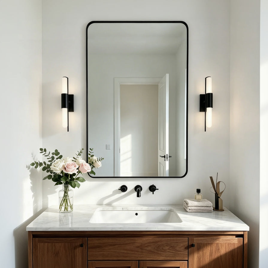 Modern Rounded Rectangle Mirror for Bathroom/ Vanity/ Wall | Stainless Steel Frame