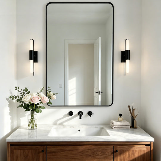 Modern Rounded Rectangle Mirror for Bathroom/ Vanity/ Wall | Stainless Steel Frame