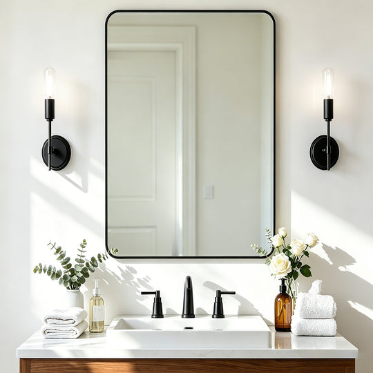 Modern Rounded Rectangle Mirror for Bathroom/ Vanity/ Wall | Stainless Steel Frame
