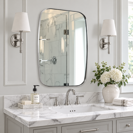 Modern Oval Oblong Bathroom Vanity Mirror | Stainless Steel Frame