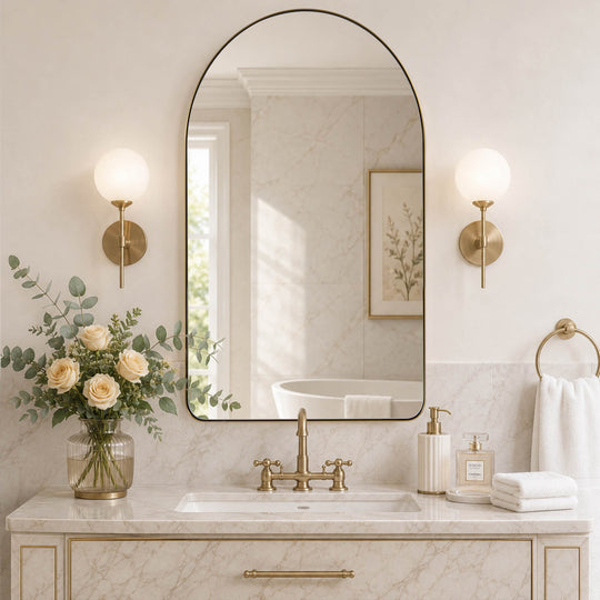 Contemporary Arched Bathroom Vanity Mirror | Stainless Steel Frame