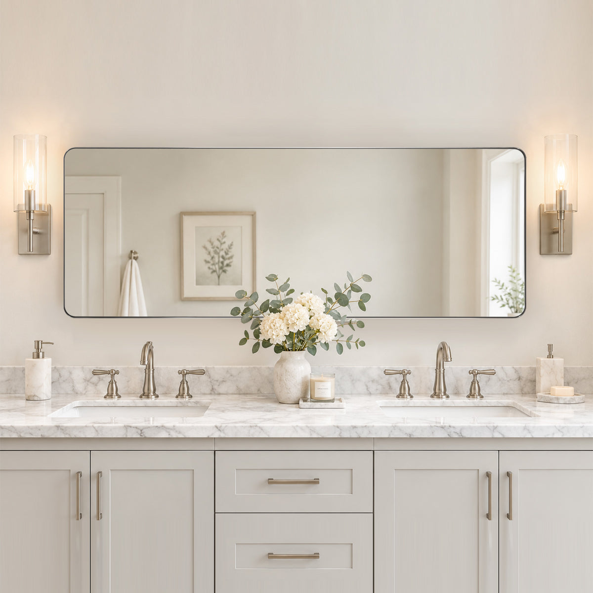 Modern Rounded Rectangle Mirror for Bathroom/ Vanity/ Wall | Stainless Steel Frame