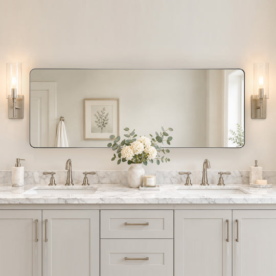 Modern Rounded Rectangle Mirror for Bathroom/ Vanity/ Wall | Stainless Steel Frame