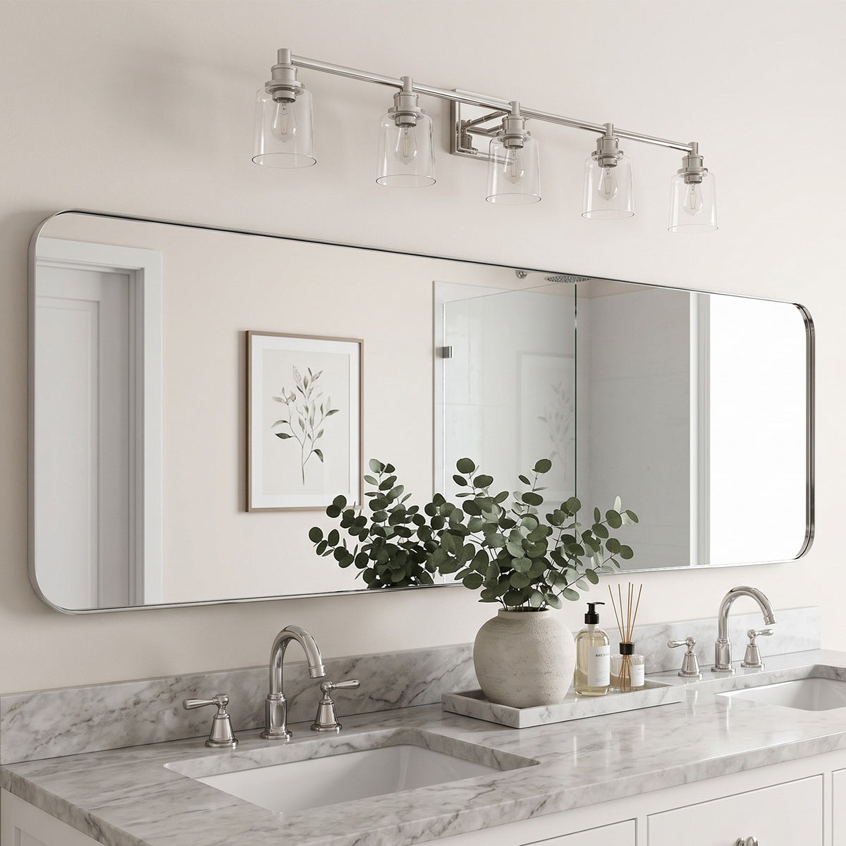 Modern Rounded Rectangle Mirror for Bathroom/ Vanity/ Wall | Stainless Steel Frame