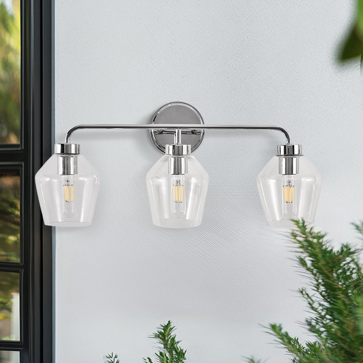 Contemporary Metal Frame Clear Glass Shade Wall Sconce Bathroom Vanity Light