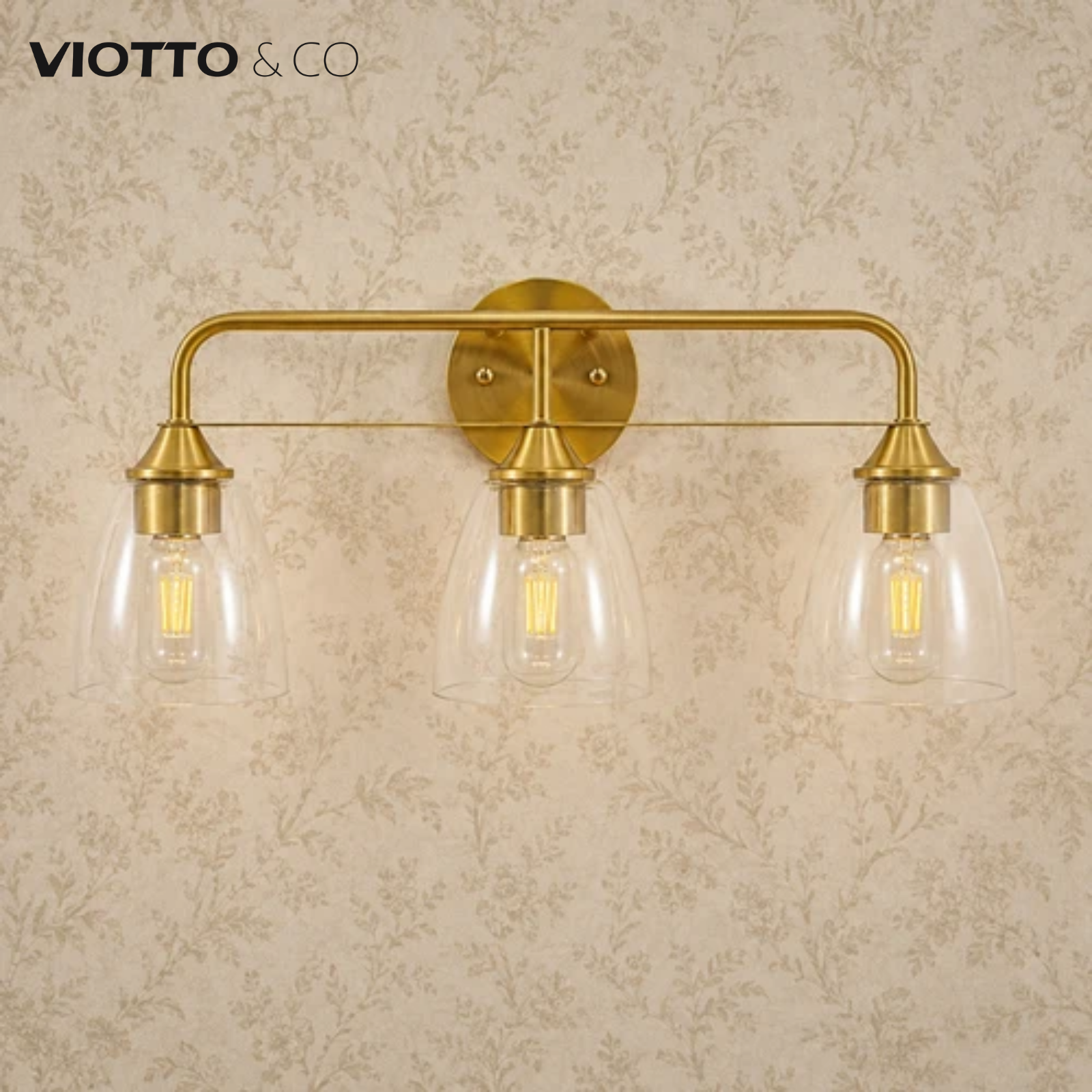 Clear Bell Glass Wall Light Dual-Rail Frame Bathroom Vanity Light
