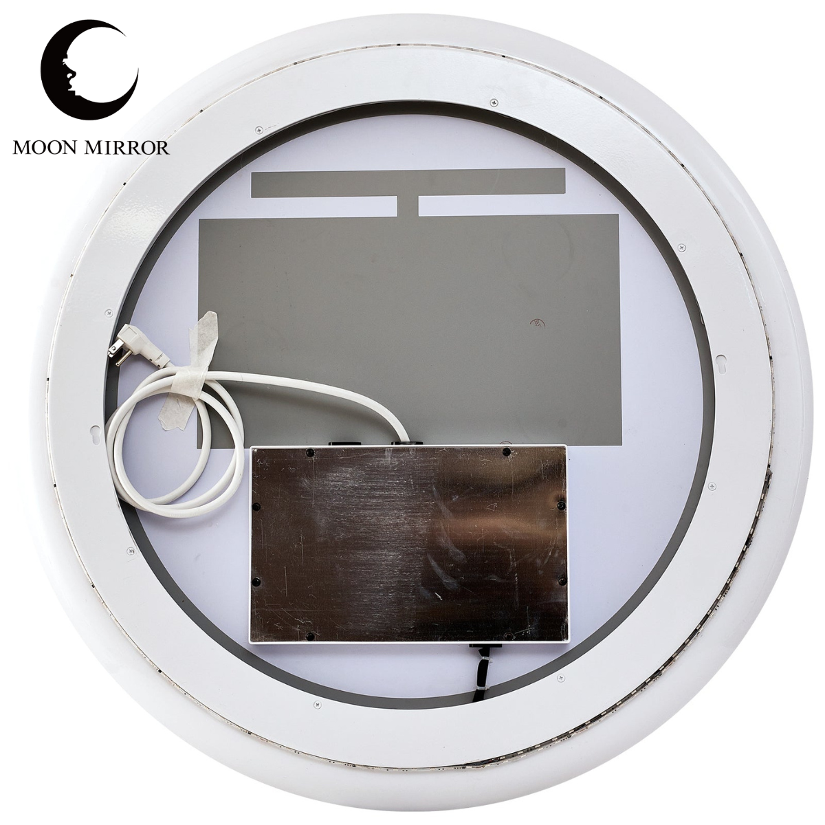 MOON MIRROR Round LED Bathroom Vanity Mirror with Lights,White Framed, Dual Front& Back Lights,Anti-Fog