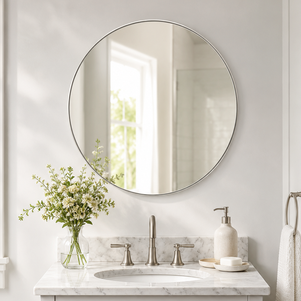 Modern Round Bathroom Mirrors Circle Wall Mirror | Stainless Steel Frame