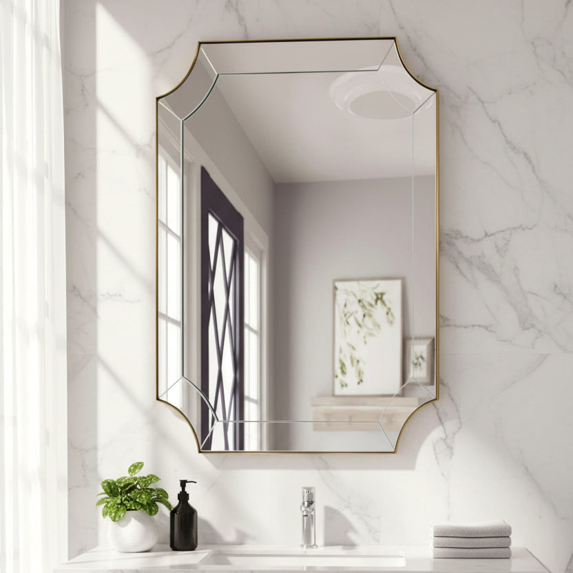 Minuette Glass Tiles Edge Scalloped Bathroom Vanity Mirrors | Stainless Steel Frame