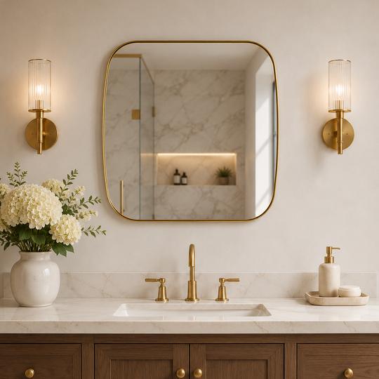 Modern Oval Oblong Bathroom Vanity Mirror | Stainless Steel Frame
