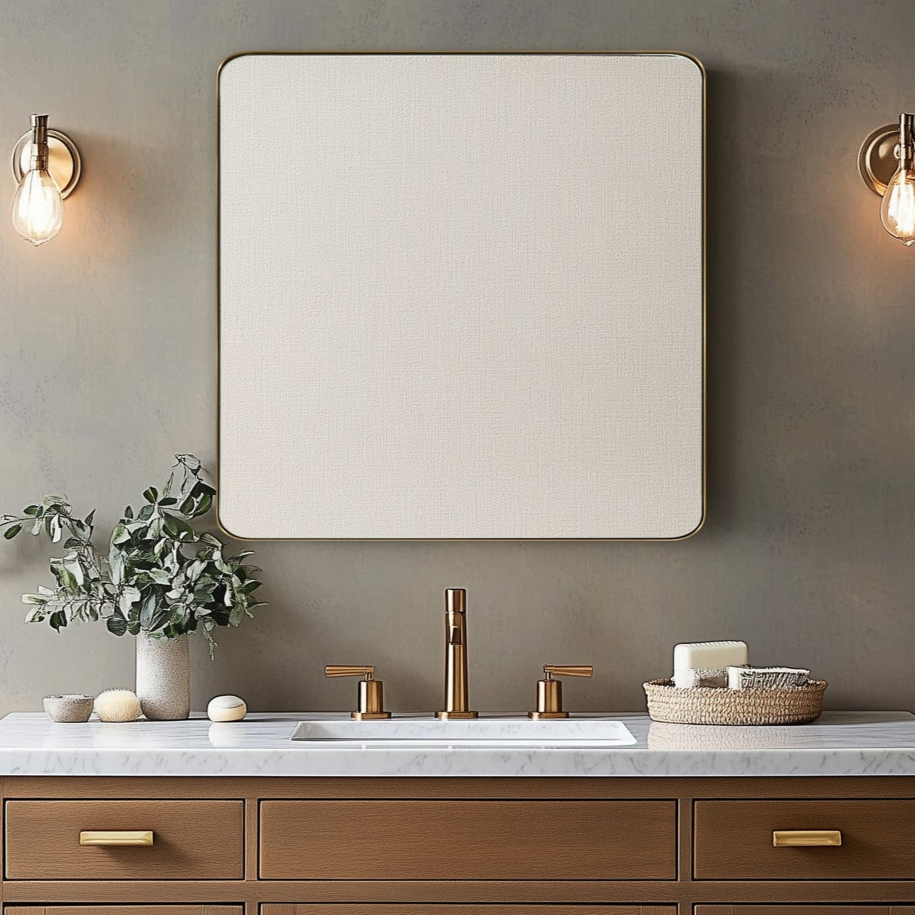 Modern Rounded Rectangle Mirror for Bathroom/ Vanity/ Wall | Stainless Steel Frame