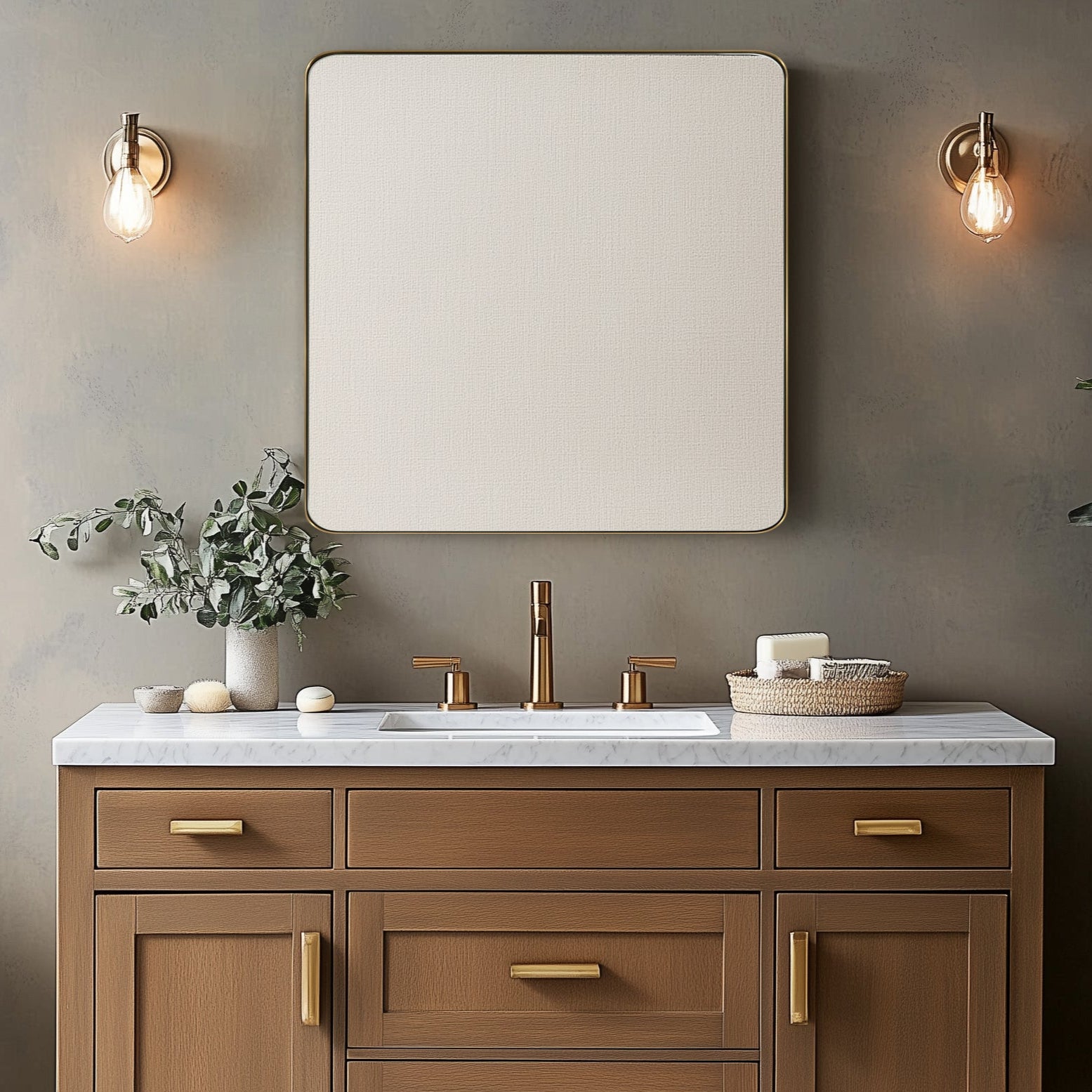 Modern Rounded Rectangle Mirror for Bathroom/ Vanity/ Wall | Stainless Steel Frame