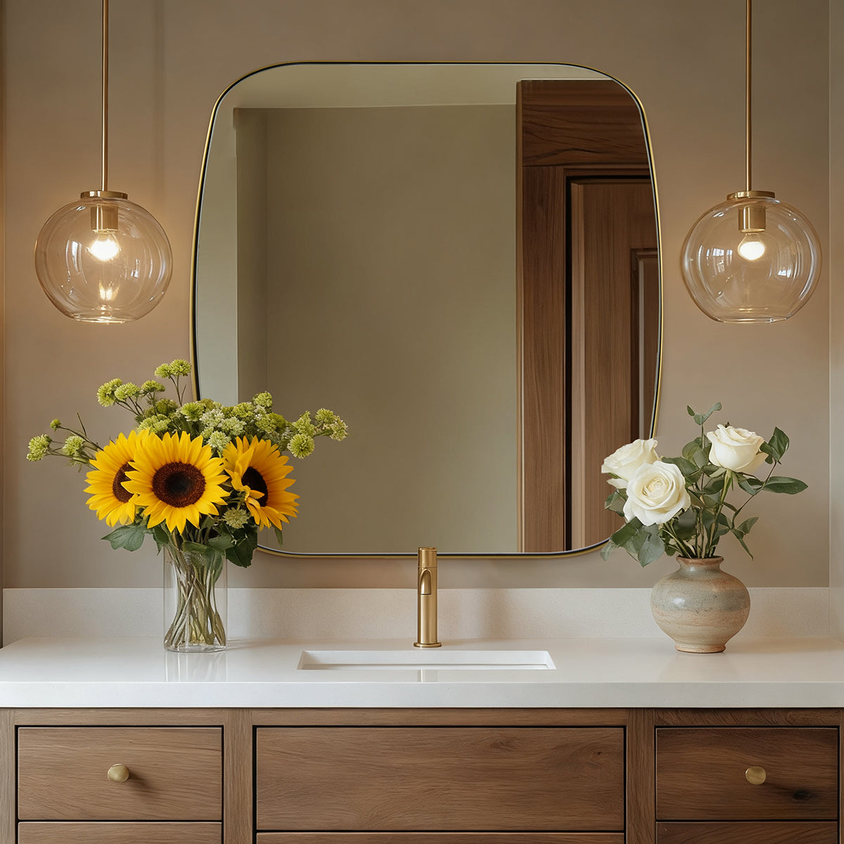 Modern  Oval Oblong Bathroom Vanity Mirror | Stainless Steel Frame