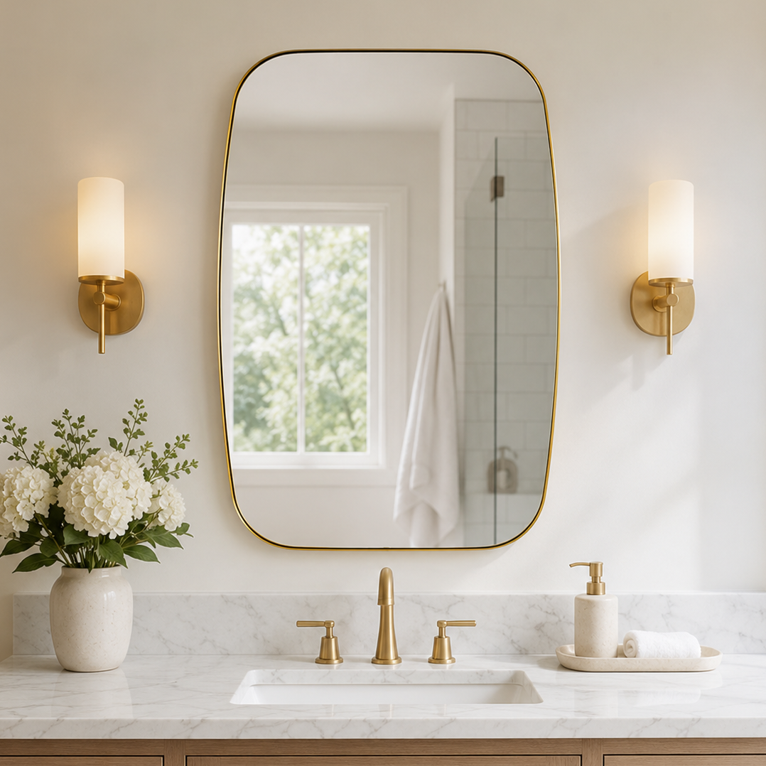 Modern Oval Oblong Bathroom Vanity Mirror | Stainless Steel Frame