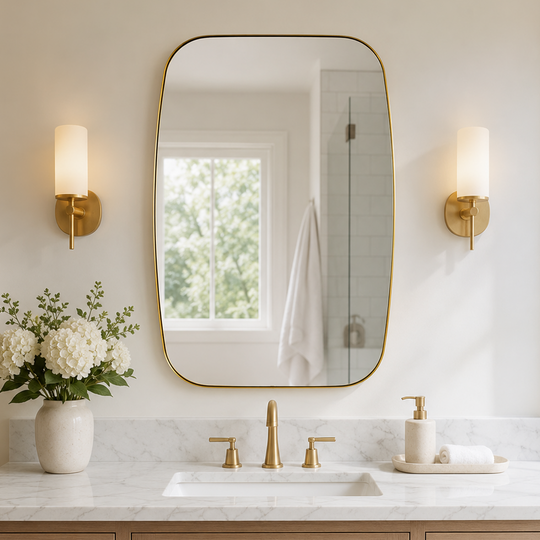 Modern Oval Oblong Bathroom Vanity Mirror | Stainless Steel Frame