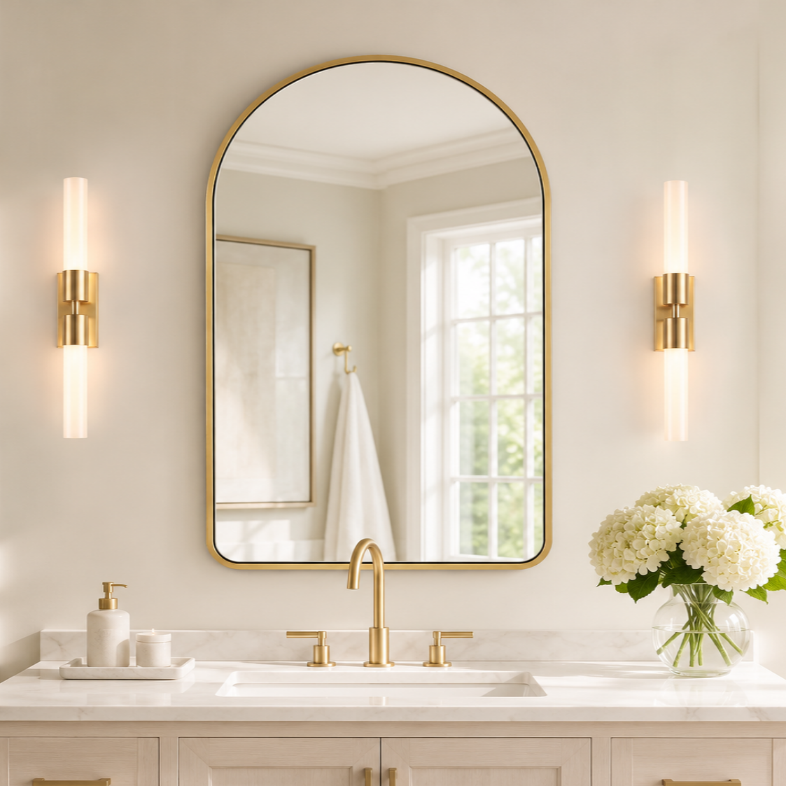 Contemporary Arched Bathroom Vanity Mirror Arch Wall Mirror |Stainless Steel Framed
