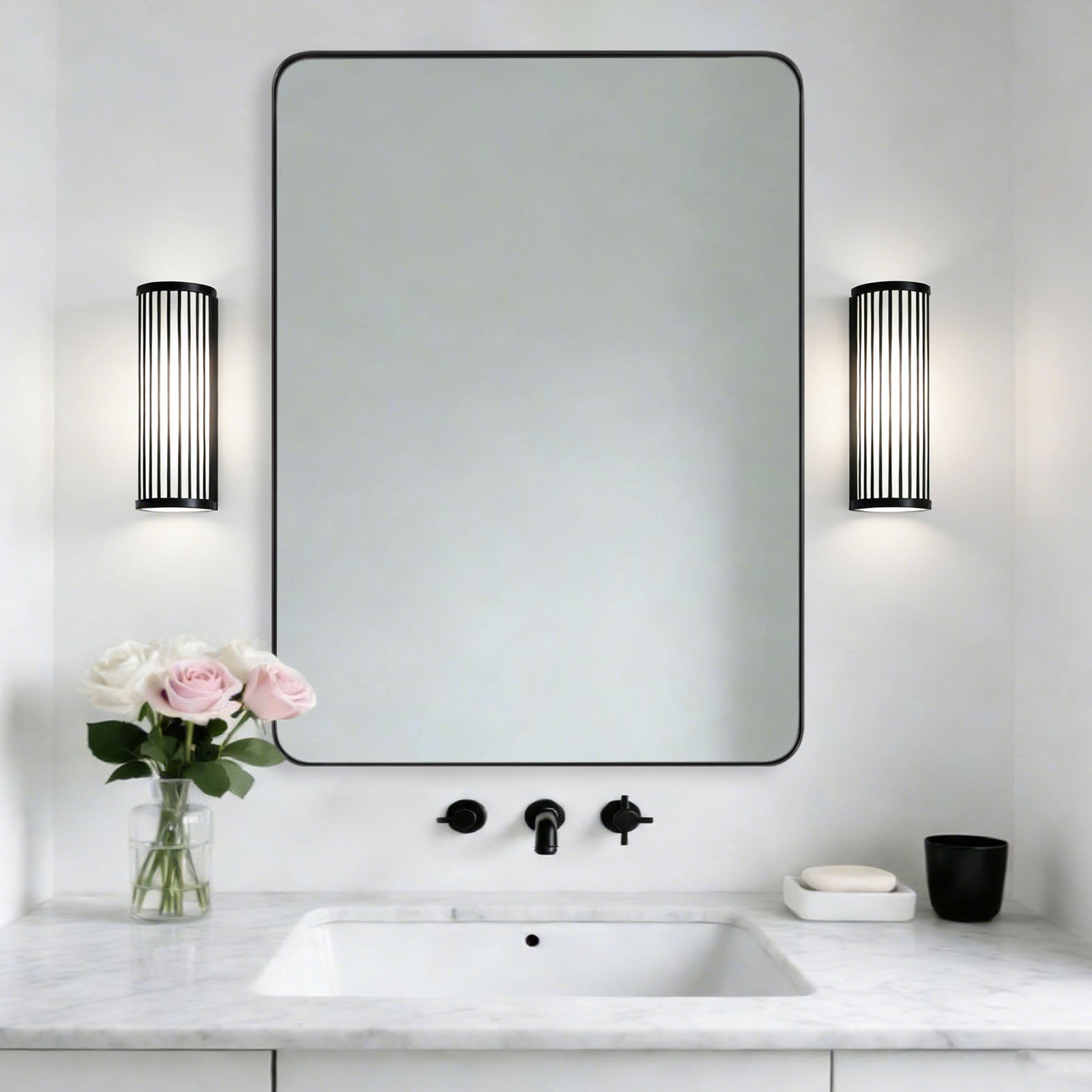 Modern Rounded Rectangle Mirror for Bathroom/ Vanity/ Wall | Stainless Steel Frame