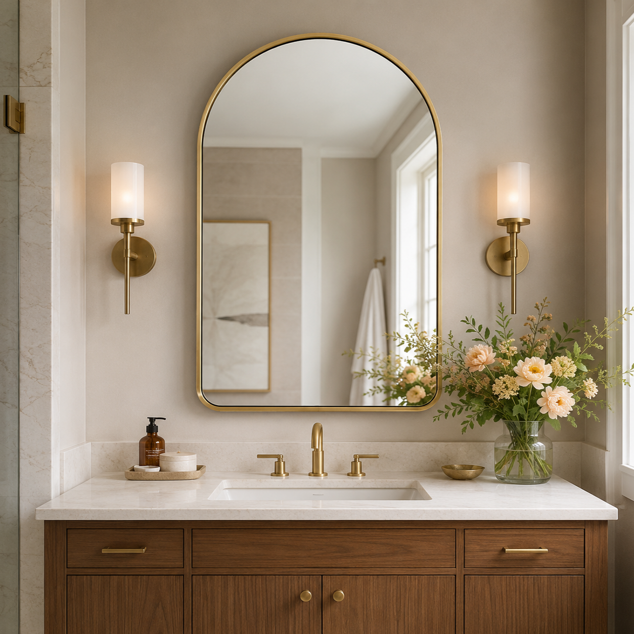 Contemporary Arched Bathroom Vanity Mirror Arch Wall Mirror |Stainless Steel Framed