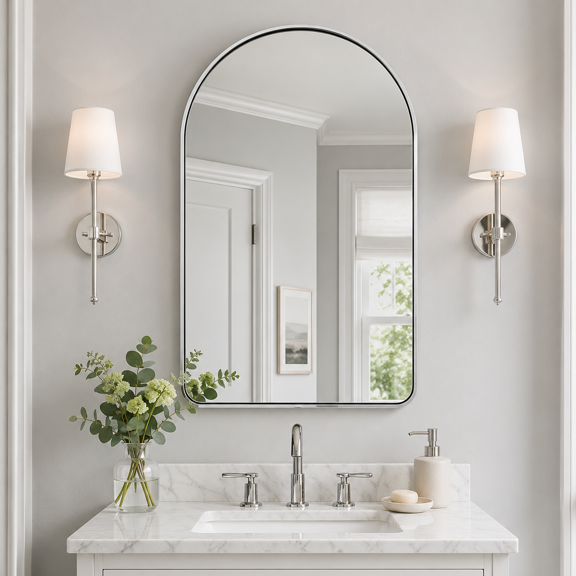 Contemporary Arched Bathroom Vanity Mirror Arch Wall Mirror |Stainless Steel Framed