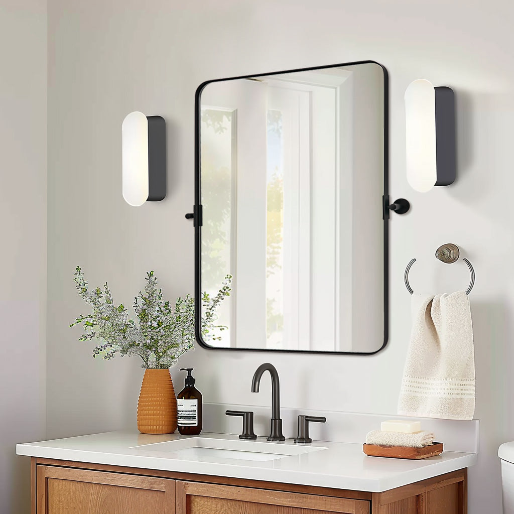 MOON MIRROR Matte Black Pivot Tilt Rectangle Bathroom/ Vanity Mirrors | Stainless Steel Frame