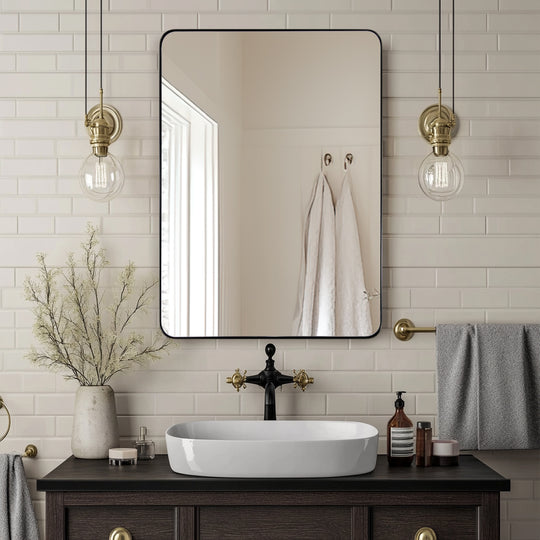 Modern Rounded Rectangle Mirror for Bathroom/ Vanity/ Wall | Stainless Steel Frame