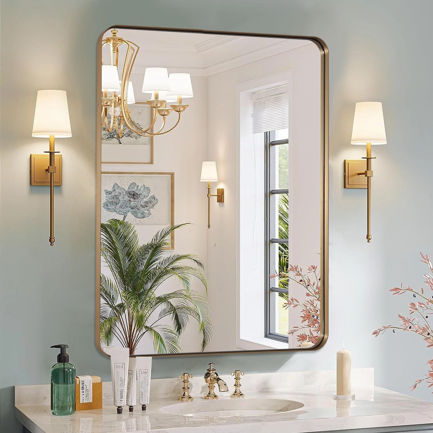 Modern Round Rectangle Mirrors for Bathroom Living Room | Aluminum Frame