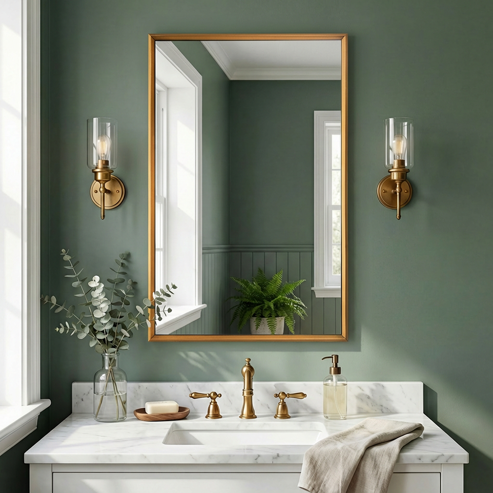 Luxury Beveled Stainless Steel Framed  Rectangular Bathroom Vanity Mirror