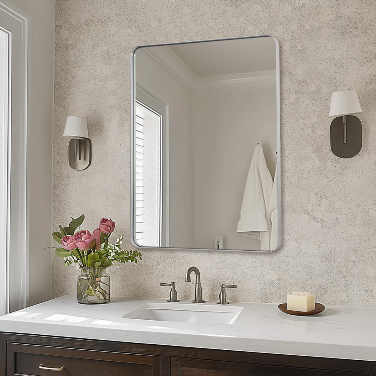 Modern Metal Rectangular Wall Mirrors Hangs Horizontaly or Vertically