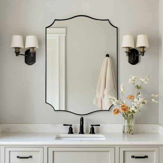 Traditional Rectangle Scalloped  Wall Mirror for Bathroom | Stainless Steel Frame
