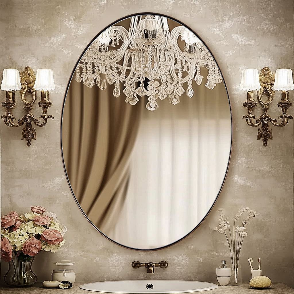 Modern Oval Bathroom Wall Mirrors |Stainless Steel Framed